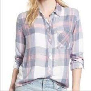 RAILS Hunter Mulberry Blue Plaid Relaxed Button Front Long Sleeve Rodeo XS Shirt